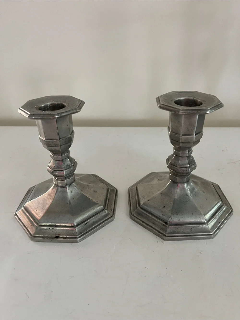 Gotham Pewter Octette Candlesticks (2) 1950’s discontinued pattern 4.5 in tall